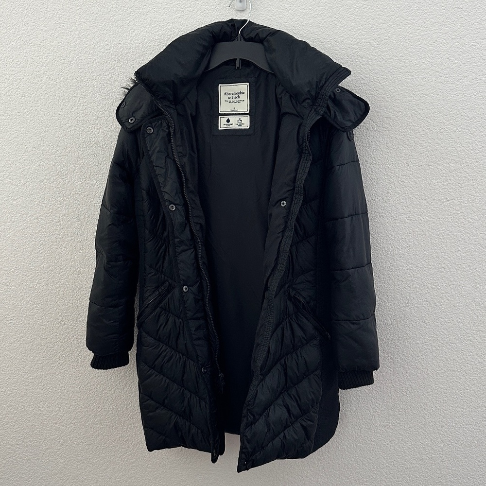 Abercrombie & Fitch DOWN PUFFER WINTER COAT JACKET FUR HOOD (Black/Size S)